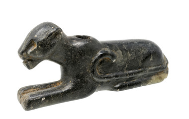 Pipe in the form of a black panther of the North American Indians made of dark soapstone