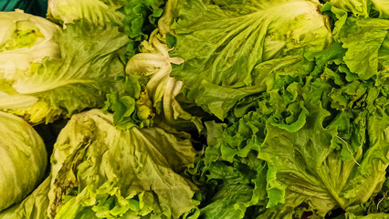 Colorful fresh and organic vegetables and fruits at the market counter in Istanbul, Turkey