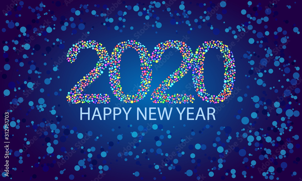 Poster vector design happy new year 2020 banner background with confetti