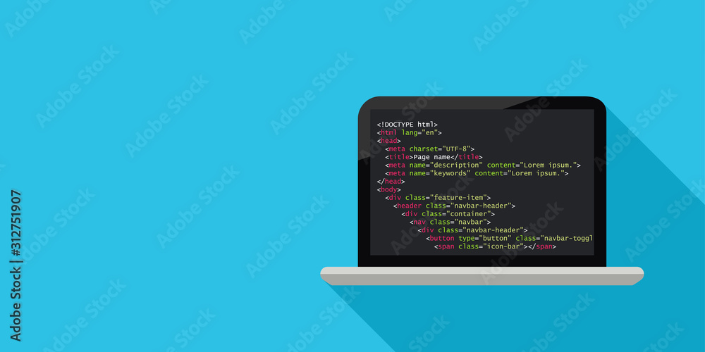Poster programming concept with laptop and code. vector illustration in flat design with copy space.