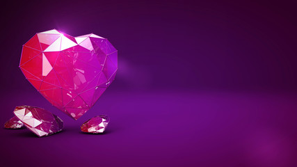 3D illustration. Heart on a colorful background. Happy Valentine's Day. Wedding background.