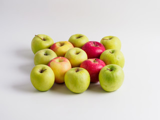 Top view of organic apples isolated on white background.