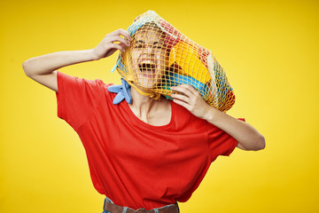 young woman with american flag