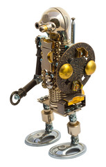 Steampunk robot. Cyberpunk style. Chrome and bronze parts.