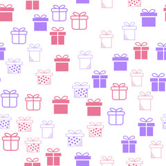 Gift boxes and parcels. Seamless vector pattern. Colorful background texture