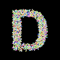 Colorful Capsule Pill Font Letter D 3D Rendered on Black