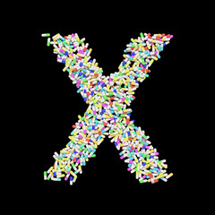 Colorful Capsule Pill Font Letter X 3D Rendered on Black