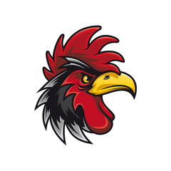Angry gamecock profile view isolated head of cock. Vector domestic bird with cockscomb, black rooster