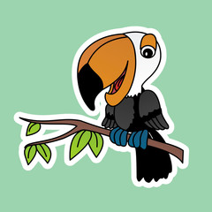 Stickers of  Tukan Toco Bird Cartoon, Cute Funny Character, Flat Design © Arya