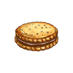 Crispy cookie with chocolate glaze vector sketch icon. Pastry or confectionery product isolated sketch