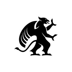 Legendary griffon isolated winged lion. Vector griffin silhouette, mythical creature, wings of eagle