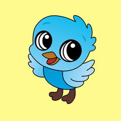 Illustration of Blue Baby Bird Cartoon, Cute Funny Character, Flat Design
