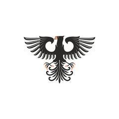 Heraldic eagle isolated bird with open wings. Vector black falcon or hawk with spread feather tail
