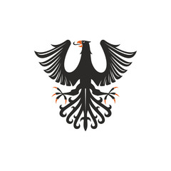 Obraz premium Heraldic eagle isolated bird with open wings. Vector black falcon or hawk with spread feather tail