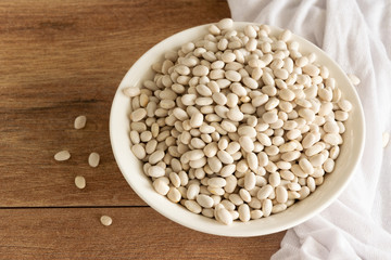 Raw beans in bowls. Natural protein legume food