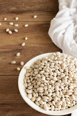 Raw beans in bowls. Natural protein legume food