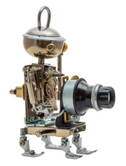 Steampunk robot. Cyberpunk style. Chrome and bronze parts.