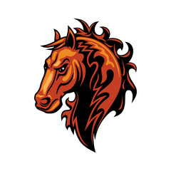 Stallion mustang isolated horse head. Vector equestrian sport mascot, racehorse animal
