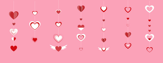 Heart for valentines day greeting card background, Heart hanging isolated on pink background. - Vector Illustration.