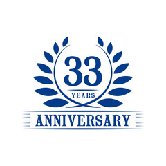 33 years logo design template. Thirty third anniversary vector and illustration.