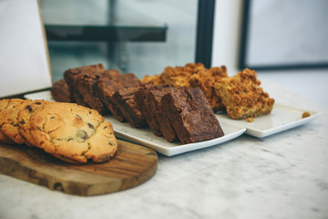 Closeup of fresh baked cookies in a cafe or shop.