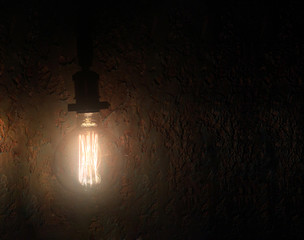 Incandescent lamps in a modern cafe. Edison lamp on a concrete background. loft design