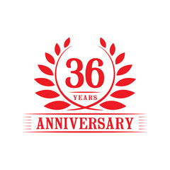 36 years logo design template. Thirty sixth anniversary vector and illustration.