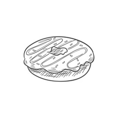 Doughnut confectionery food sketch, donut cookies with topping isolated. Vector glazed bakery snack,