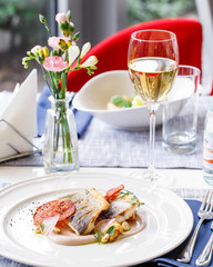 Pike perch fillet in a restaurant serving