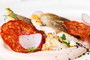 Pike perch fillet in a restaurant serving