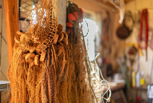 ARCACHON (Gironde, France), filet de pêche dans une cabane de pêcheur
