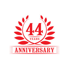 44 years logo design template. Forty fourth anniversary vector and illustration.