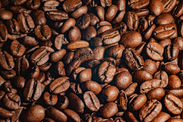 Roasted espresso coffee beans closeup
