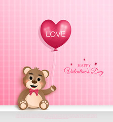 cuteness of cartoon Teddy bear character.and Heart balloons and holding in hand. and the concept of Valentine's Day. and the Origami or paper cut design. and can be used as background.