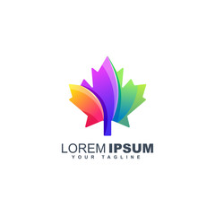 Fototapeta na wymiar Colorful maple leaf logo design template