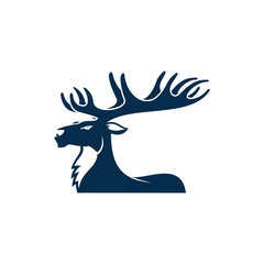 Obraz premium Moose with big antlers isolated elk animal profile view. Vector horned buck, forest stag
