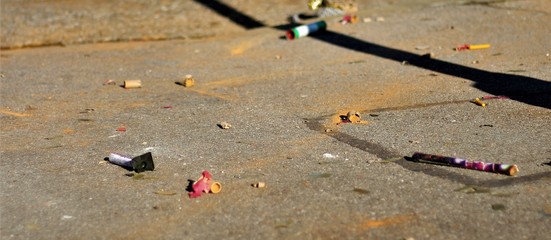 Firework and Celebrating Trash on the streets. Litter the Day after new years eve.