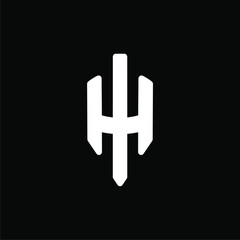 Initial letter H logo template with heraldic line art symbol in flat design monogram illustration