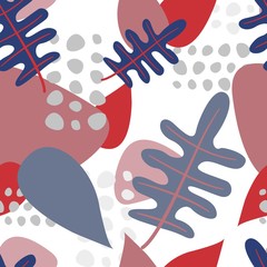 Seamless pattern of abstract leaves and elements. Background with geometric patterns for wallpaper, paper, posters.