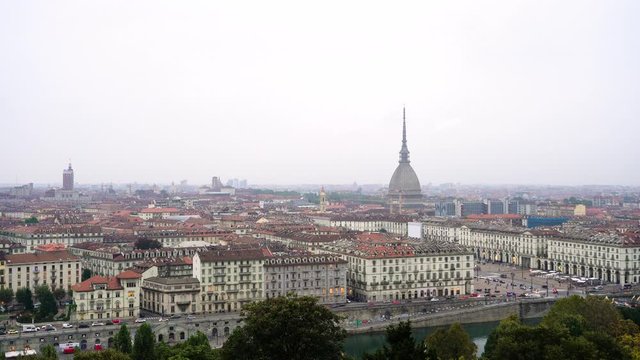 Mole Antonelliana seen from above, Monte dei Cappuccini, real time Turin