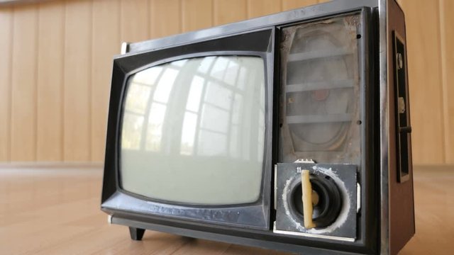 Slider View Of Old Fashioned Tv. Close-Up. 
