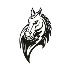 Arabian racehorse isolated monochrome head. Vector wild stallion, farm horse animal symbol