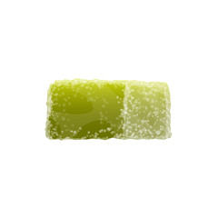 Marmalade isolated green candied fruit jelly. Vector apple taste candy with sugar sprinkles