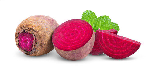  beetroot vegetables and a half  isolated on white background