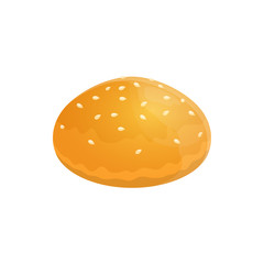 Round bread with sesame seeds isolated bakery food. Vector sandwich or hamburger bun