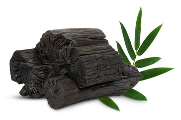 Traditional charcoal or hardwood charcoal isolated on white background. Natural wood charcoal.