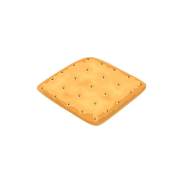 Square Cracker Isolated Wholemeal Oat Biscuit. Vector Wheat Salty Cookie, Pastry Food