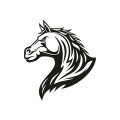 Black horse head profile view isolated mane. Vector purebred stallion side view