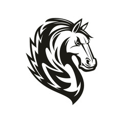 Racehorse animal, equestrian sport mascot, isolated horsey tattoo. Vector mustang horse head - obrazy, fototapety, plakaty