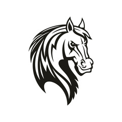 Horse animal icon of tribal tattoo or racing sport mascot. Head of black stallion, wild mustang or racehorse symbol of aggressive horse for breeding farm, riding club emblem or equestrian theme design